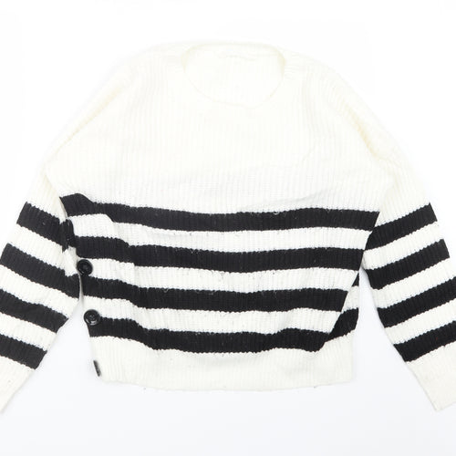 Primark Womens White Striped Knit Pullover Jumper Size 12