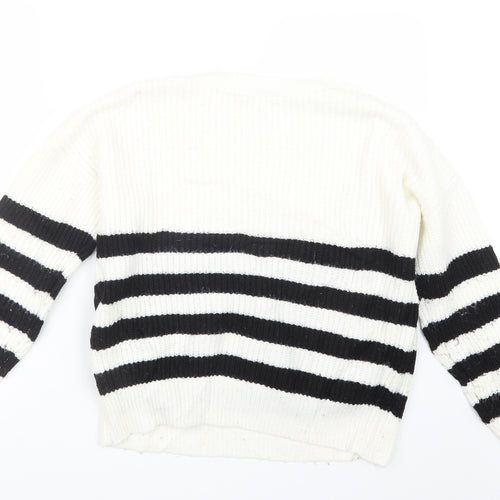 Primark Womens White Striped Knit Pullover Jumper Size 12