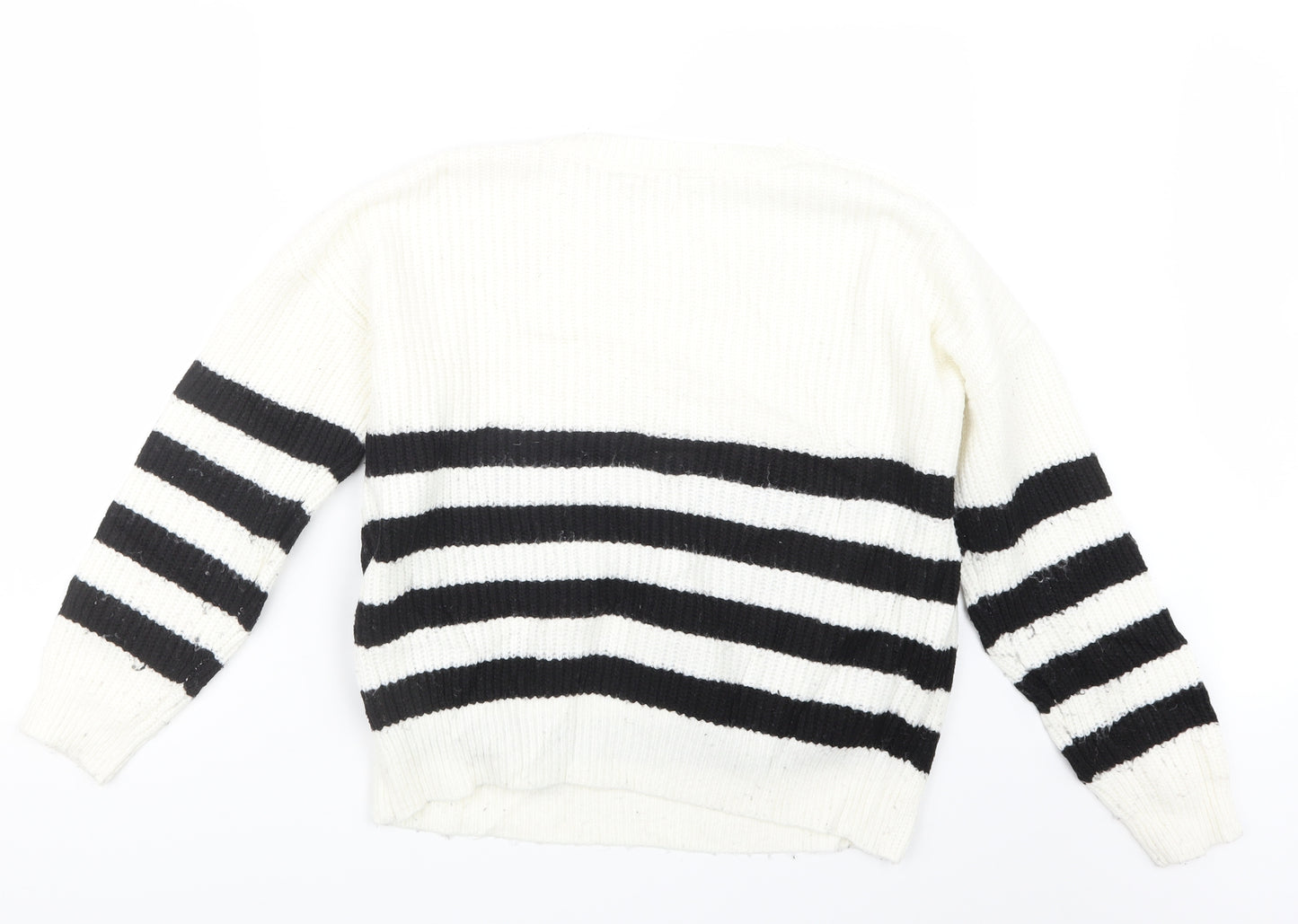 Primark Womens White Striped Knit Pullover Jumper Size 12