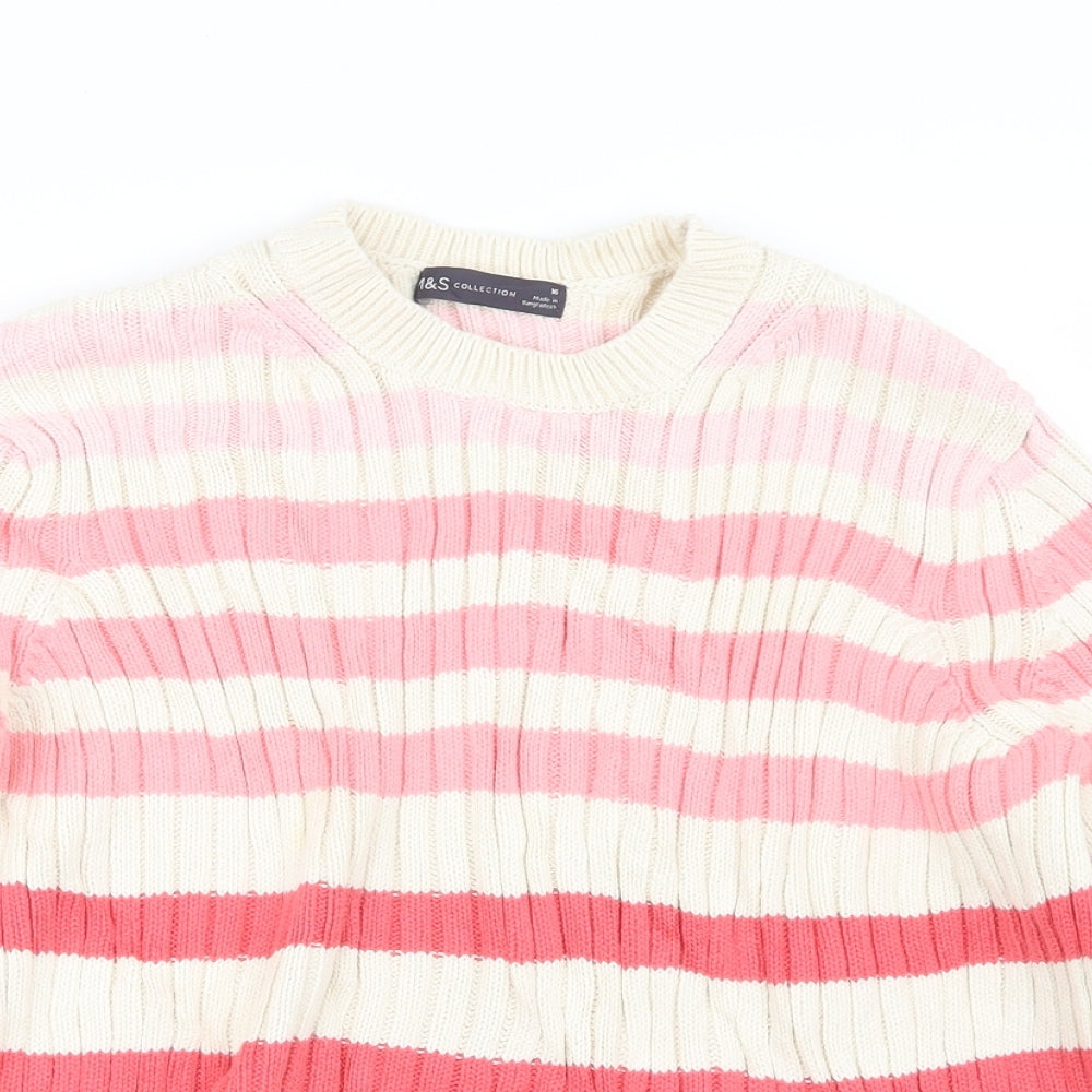 Marks and Spencer Womens Pink Striped Knit Pullover Jumper Size 16