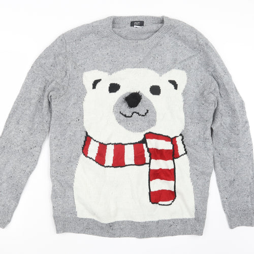 F&F Mens Grey  Knit Pullover Jumper Size L  - Christmas