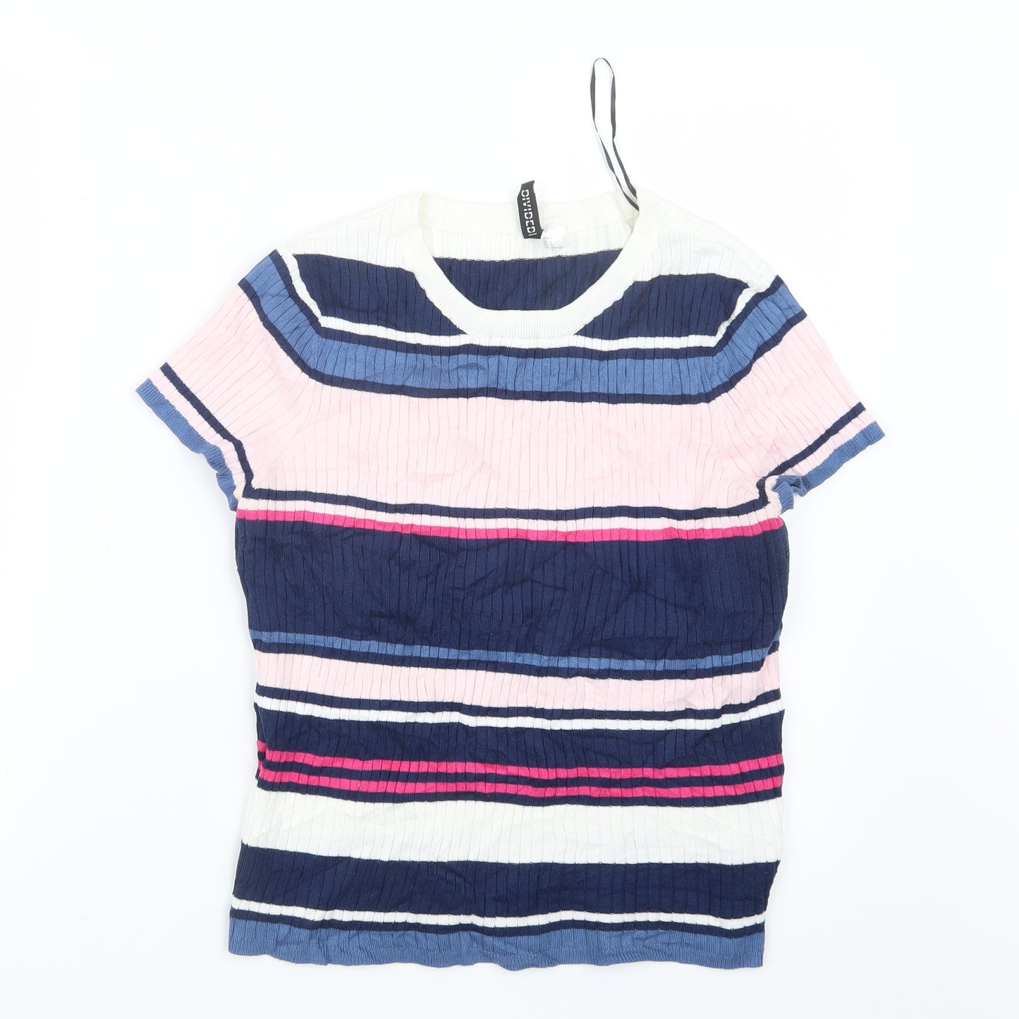 Divided by H&M Womens Pink Striped  Basic T-Shirt Size L