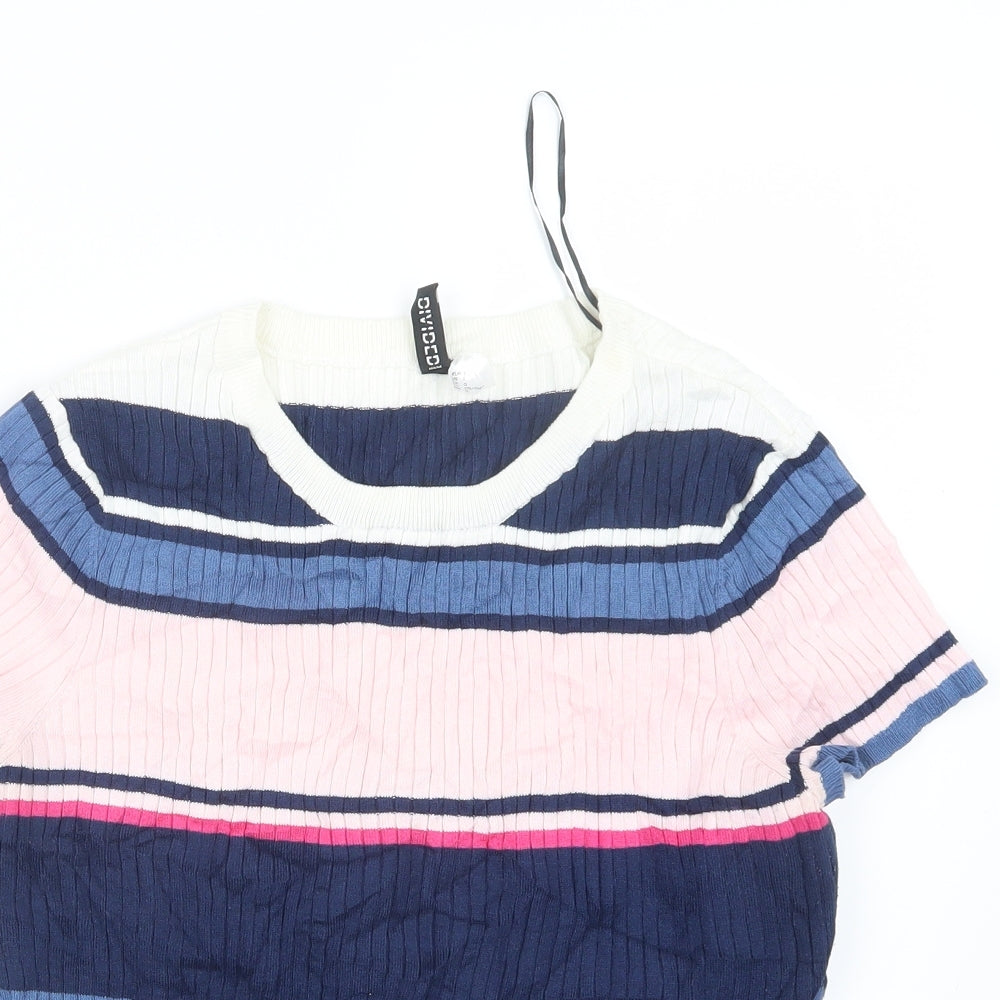 Divided by H&M Womens Pink Striped  Basic T-Shirt Size L