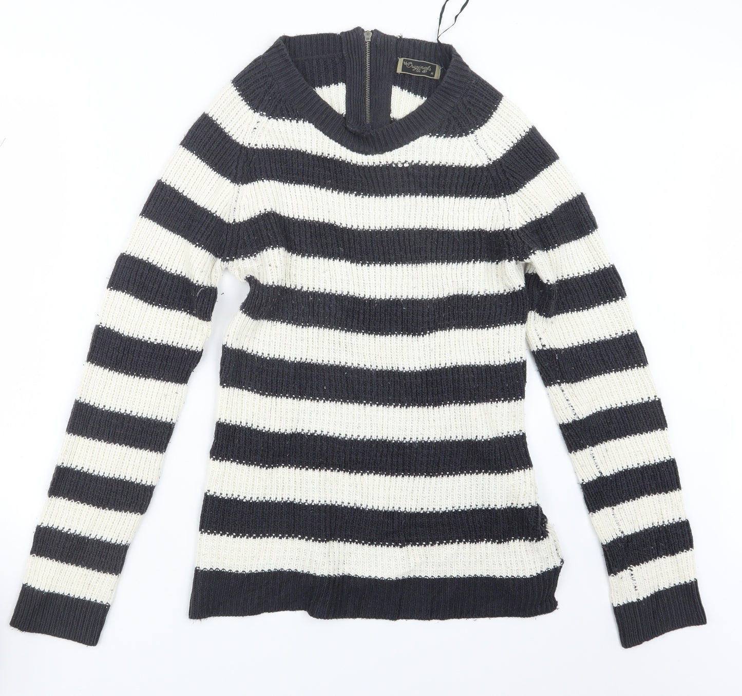 Originals Womens White Striped Knit Pullover Jumper Size M