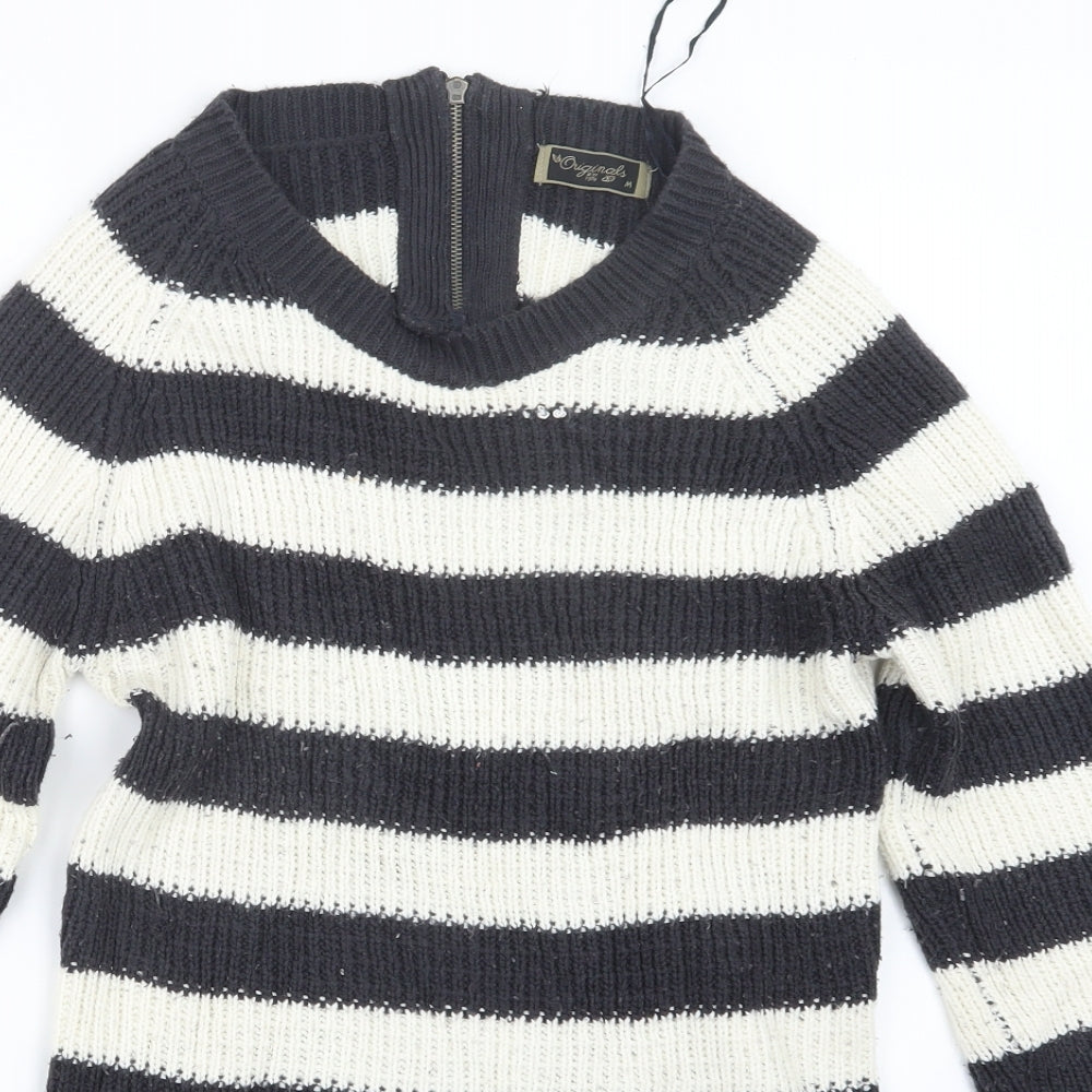 Originals Womens White Striped Knit Pullover Jumper Size M