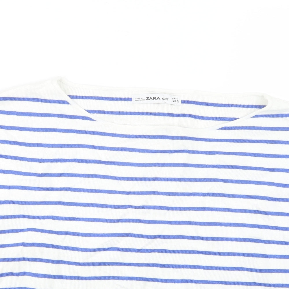 Zara Knit Womens Blue Striped Knit Pullover Jumper Size M