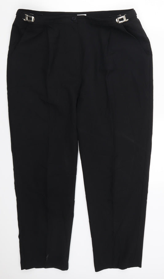 Front view of Damat women’s black trousers, size UK 18, 25-inch leg