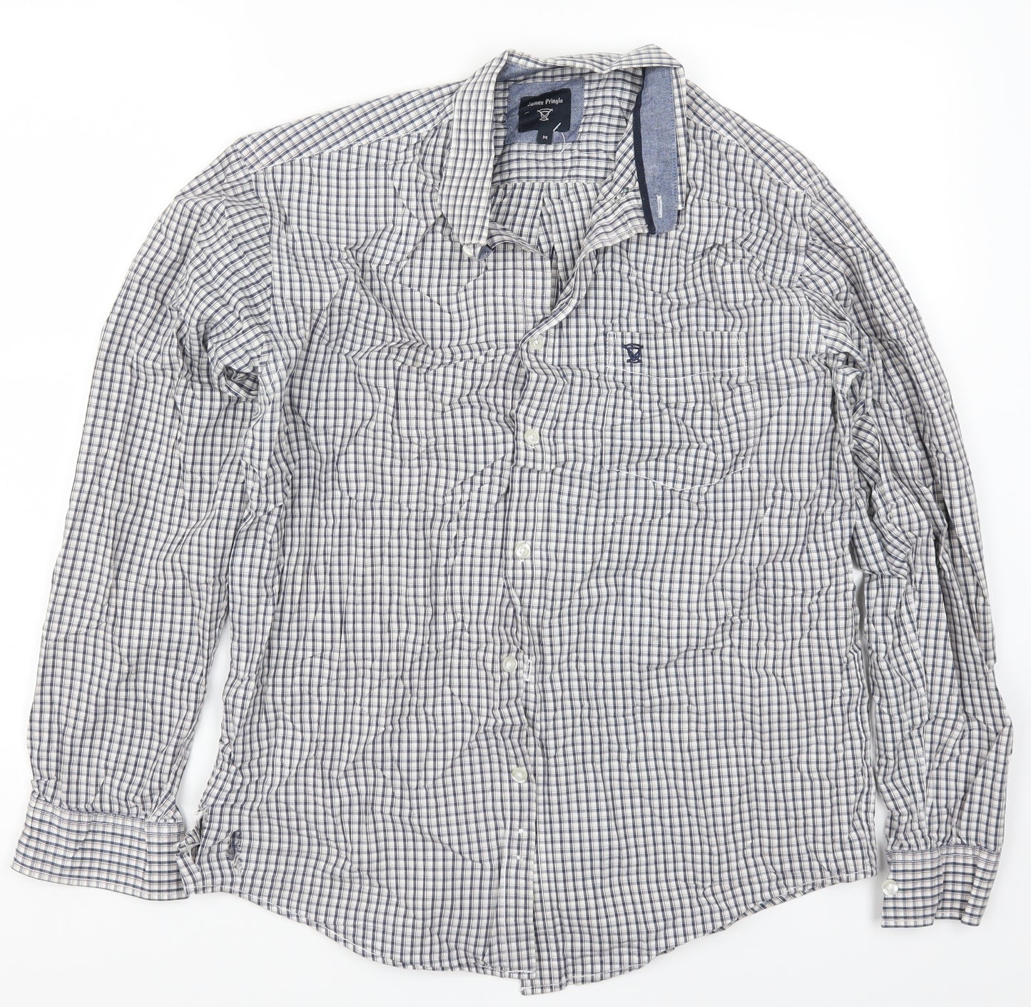 James Pringle Mens Grey Check   Button-Up Size M