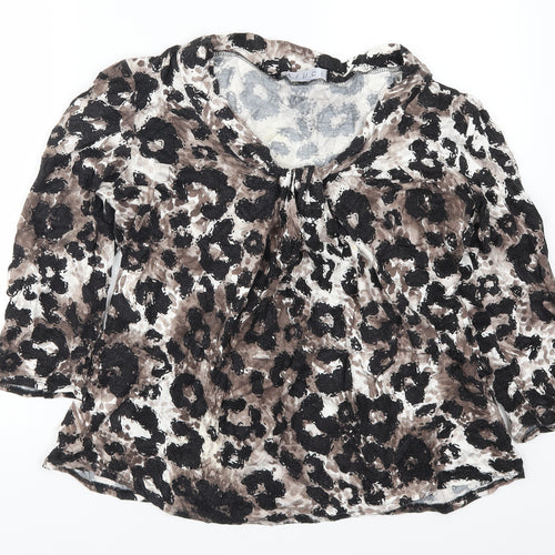VINCI Womens Brown Animal Print  Basic T-Shirt Size 16