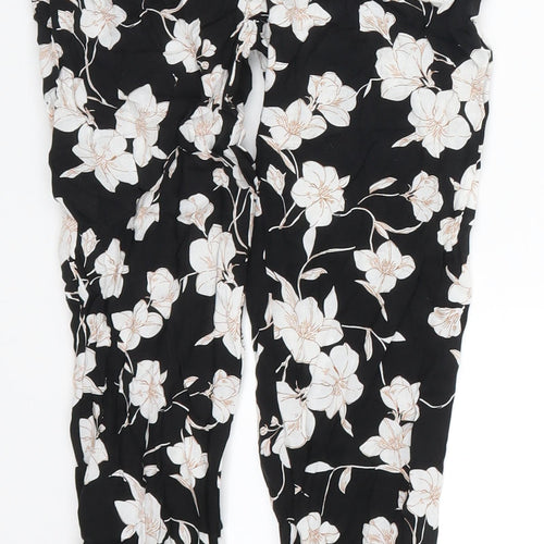 Select Womens Black Floral  Trousers  Size 6 L25 in