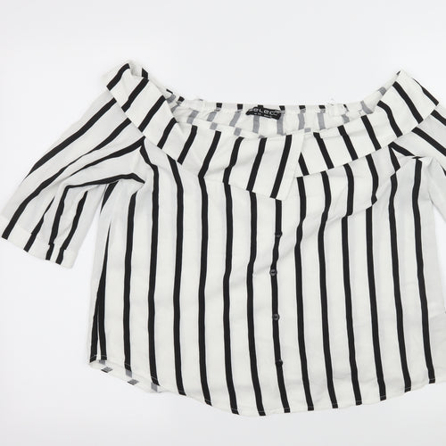 Select Womens White Striped  Basic Blouse Size 14