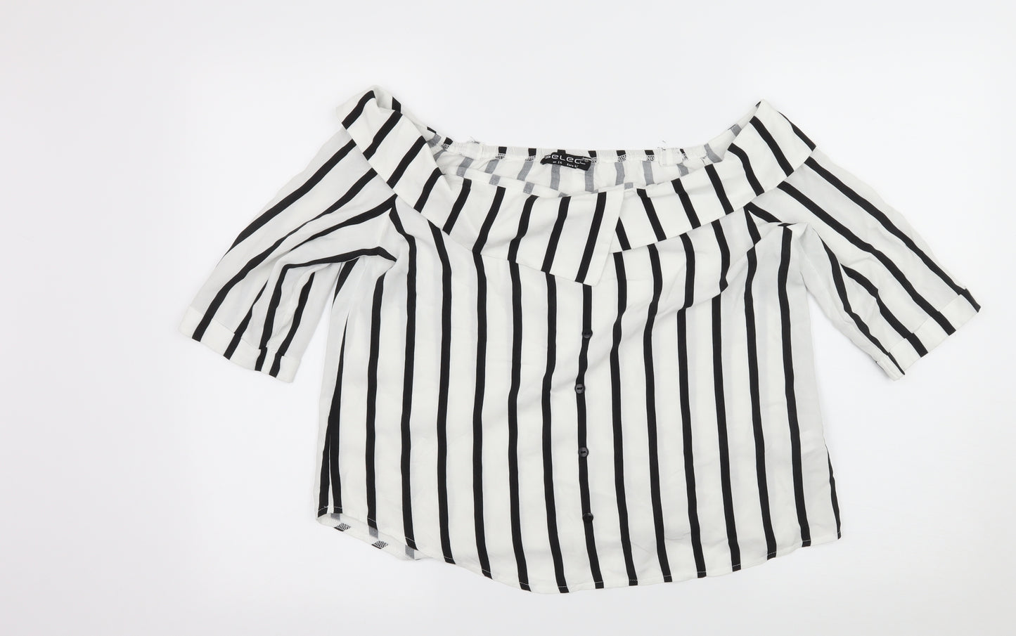 Select Womens White Striped  Basic Blouse Size 14