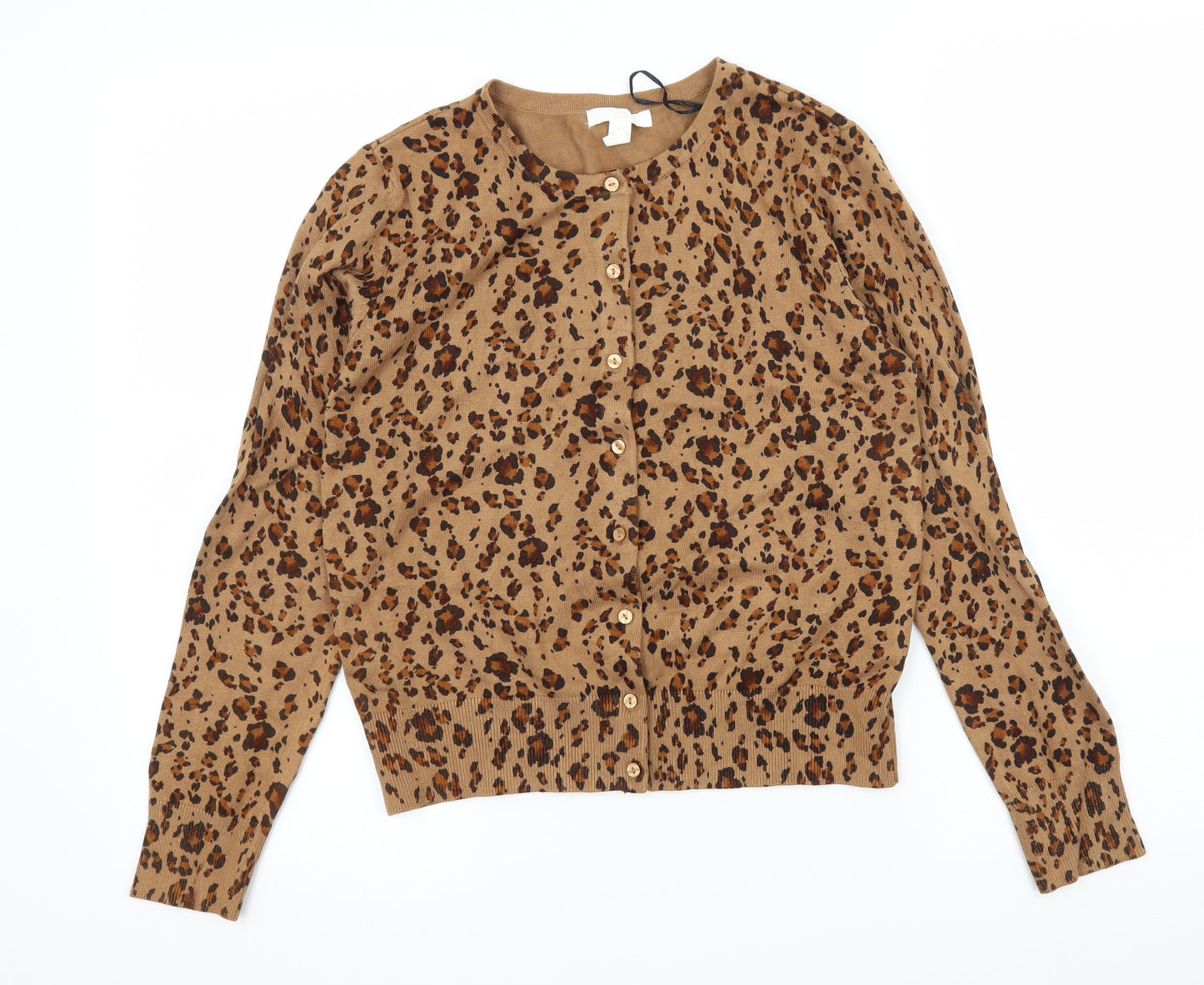 H&M Womens Brown Animal Print Knit Cardigan Jumper Size S