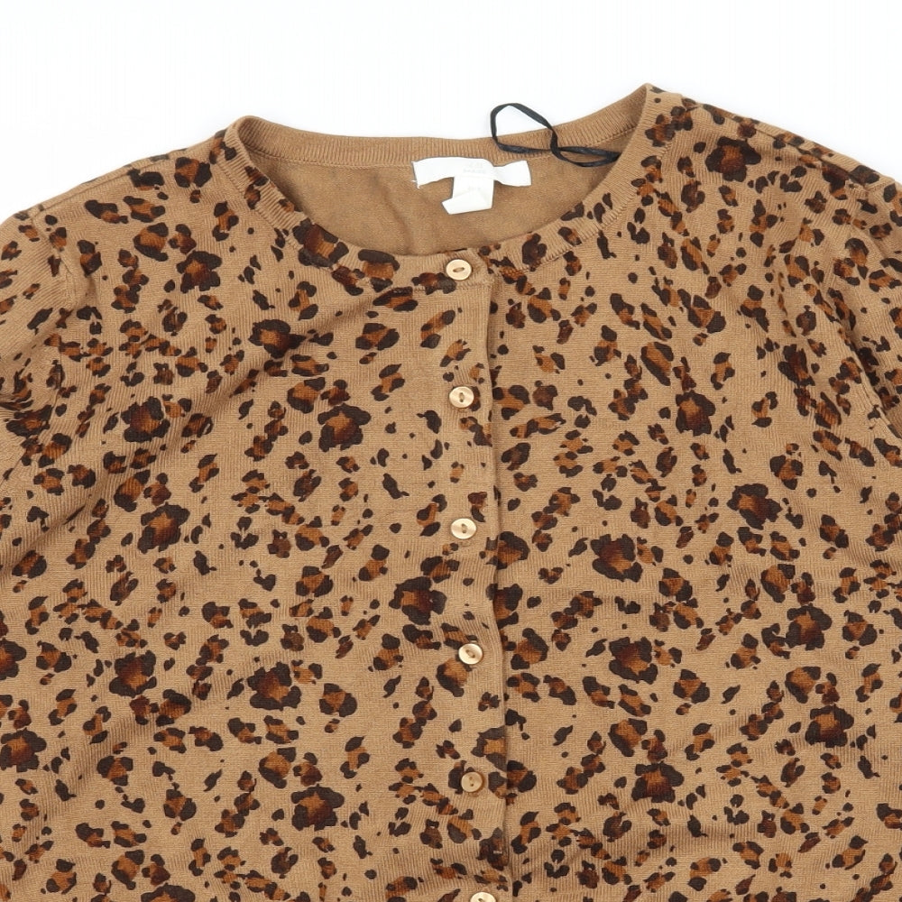 H&M Womens Brown Animal Print Knit Cardigan Jumper Size S
