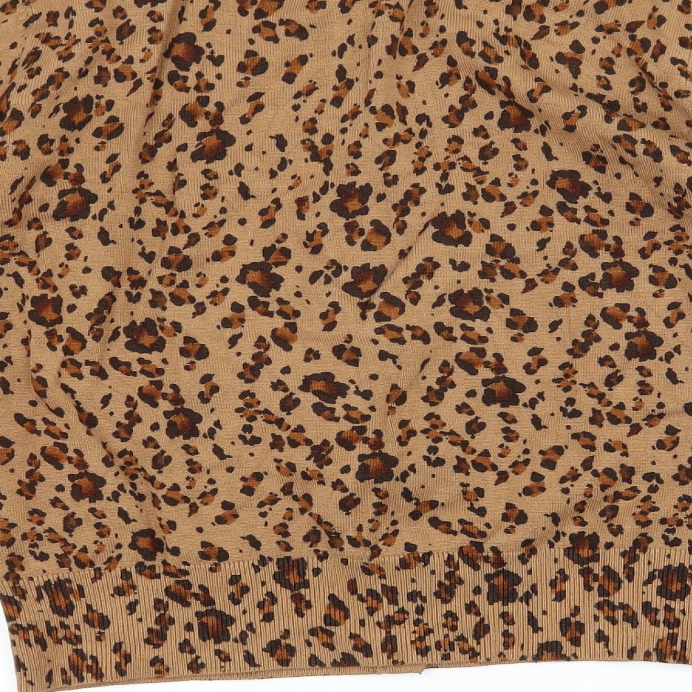H&M Womens Brown Animal Print Knit Cardigan Jumper Size S