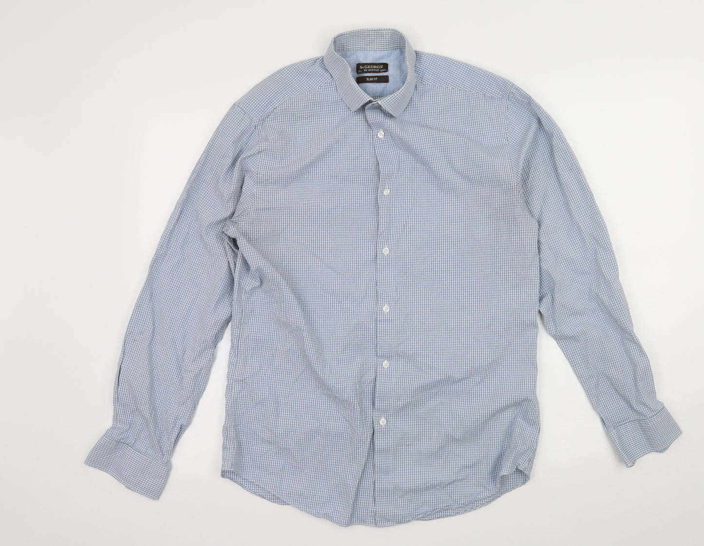 Duffer Mens Blue Check   Dress Shirt Size 15.5