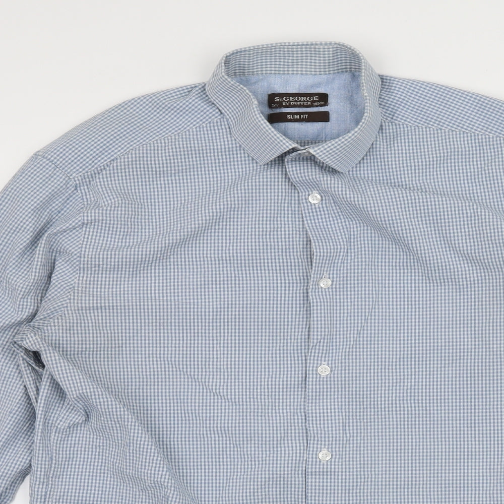 Duffer Mens Blue Check   Dress Shirt Size 15.5