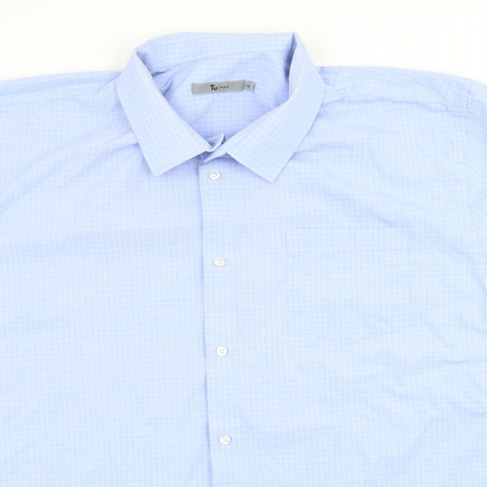TU Mens Blue Check   Dress Shirt Size 18.5