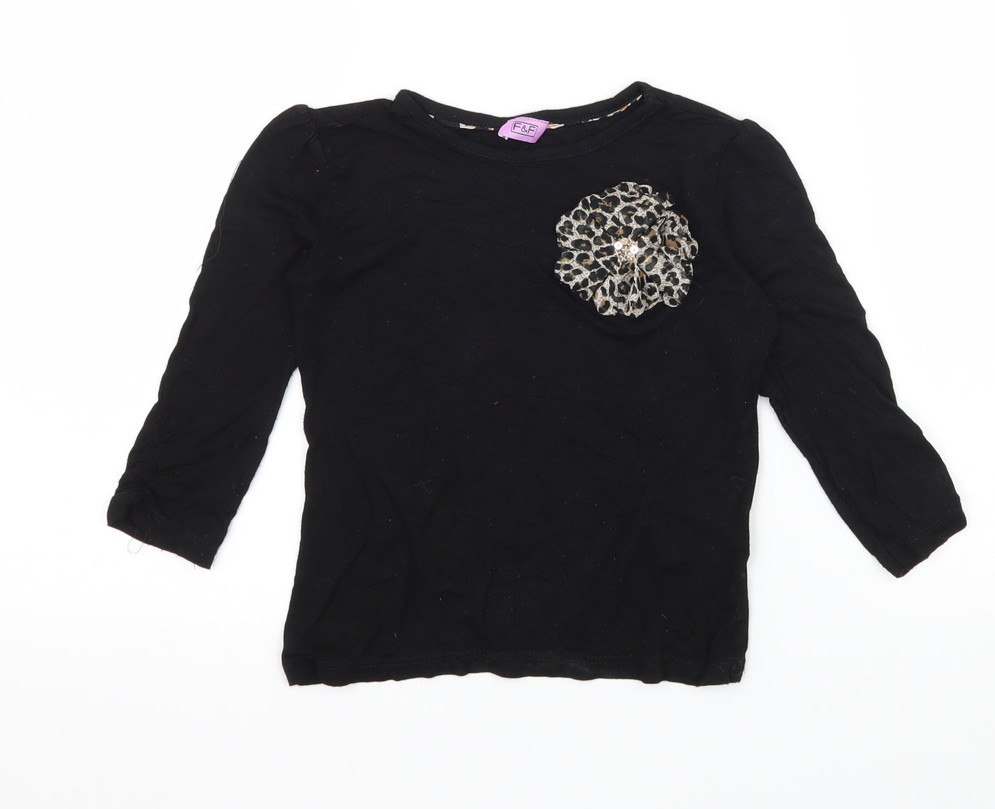 F&F Girls Black  Jersey Basic T-Shirt Size 5-6 Years