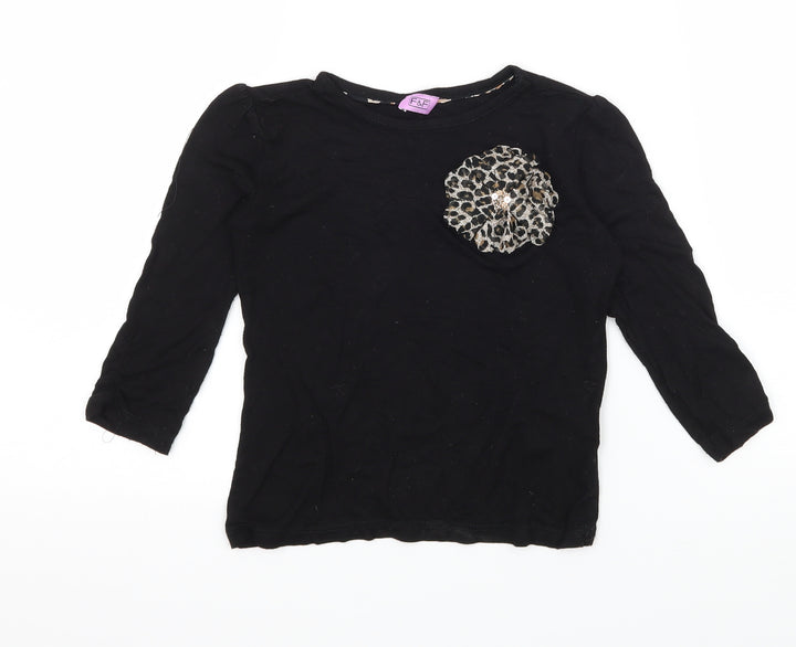 F&F Girls Black Jersey Basic T-Shirt Size 5-6 Years