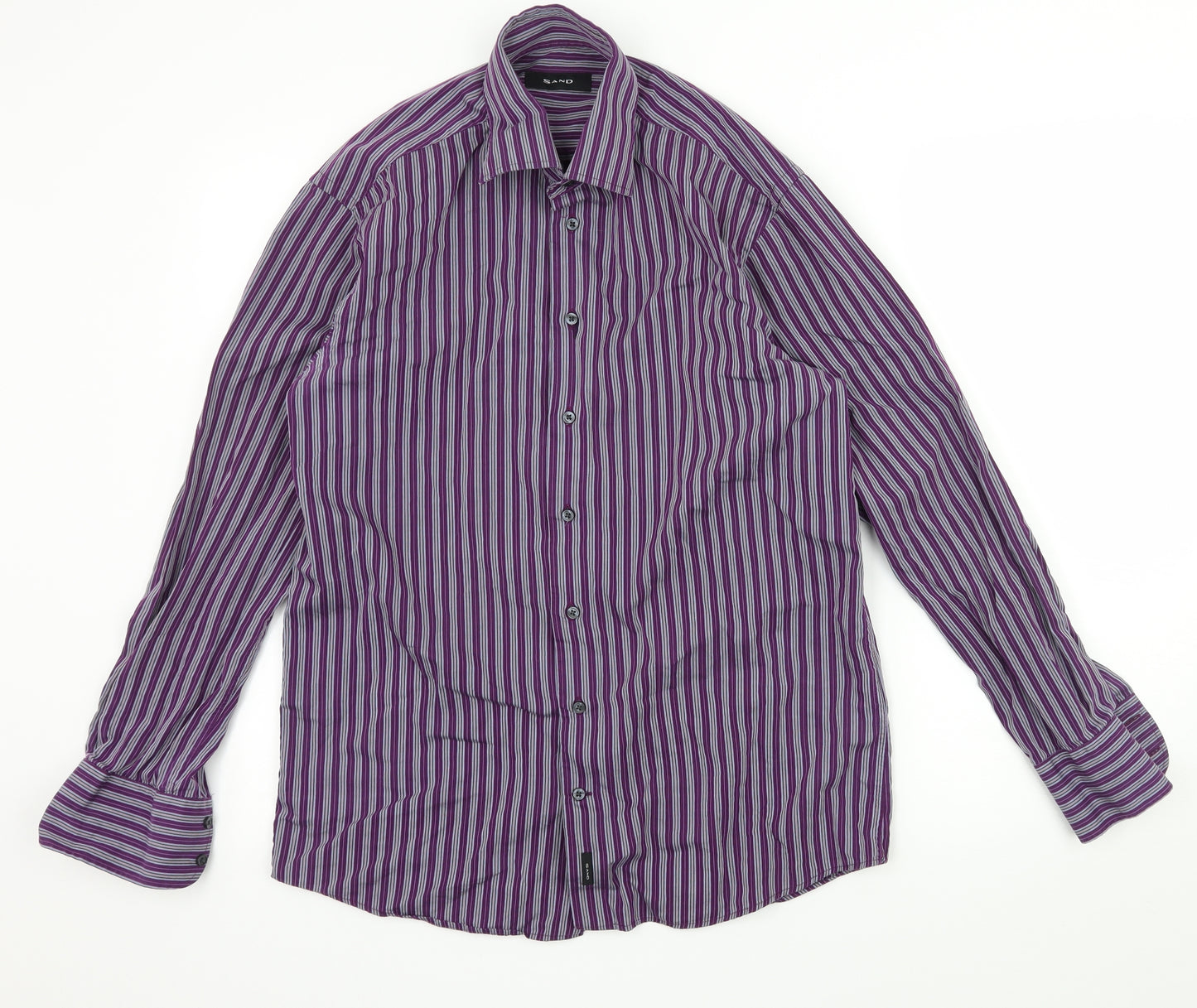 Sand  Womens Purple Striped  Basic Button-Up Size M