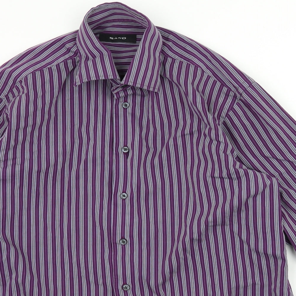 Sand  Womens Purple Striped  Basic Button-Up Size M