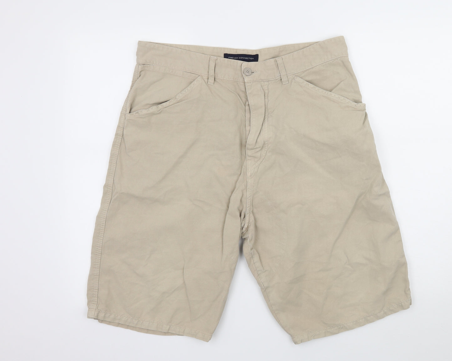 French Connection Mens Beige  Denim Bermuda Shorts Size 34 in