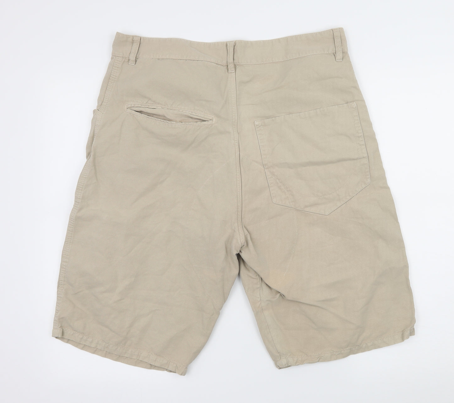 French Connection Mens Beige  Denim Bermuda Shorts Size 34 in