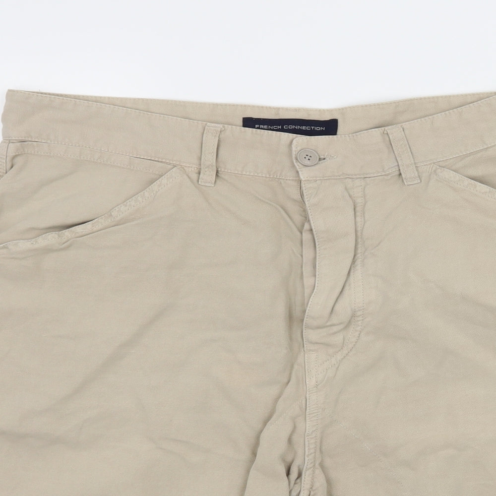 French Connection Mens Beige  Denim Bermuda Shorts Size 34 in