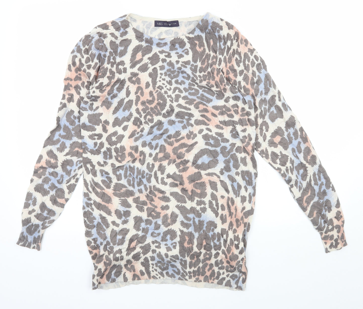 Marks and Spencer Womens Ivory Animal Print Knit Pullover Jumper Size 14