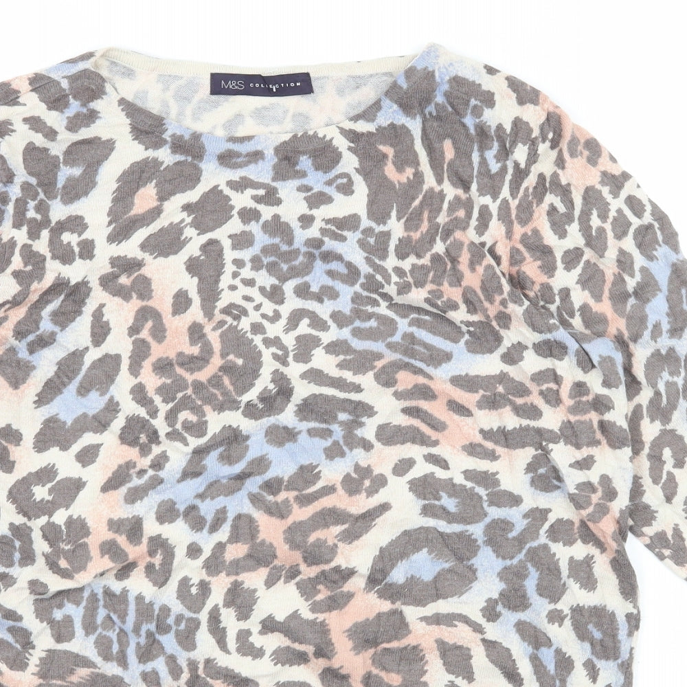 Marks and Spencer Womens Ivory Animal Print Knit Pullover Jumper Size 14