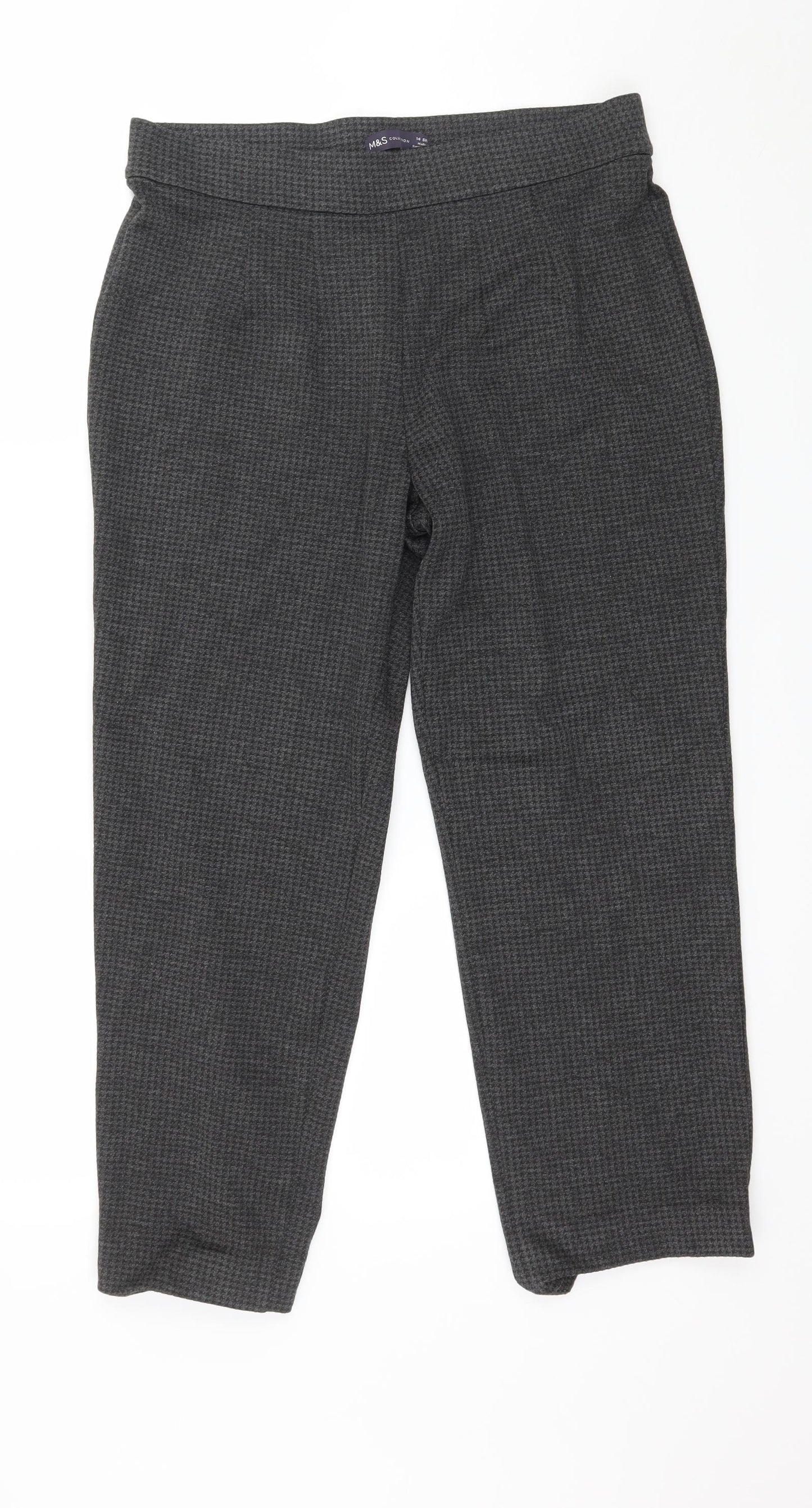 Marks and Spencer Womens Grey Houndstooth  Trousers  Size 14 L25 in