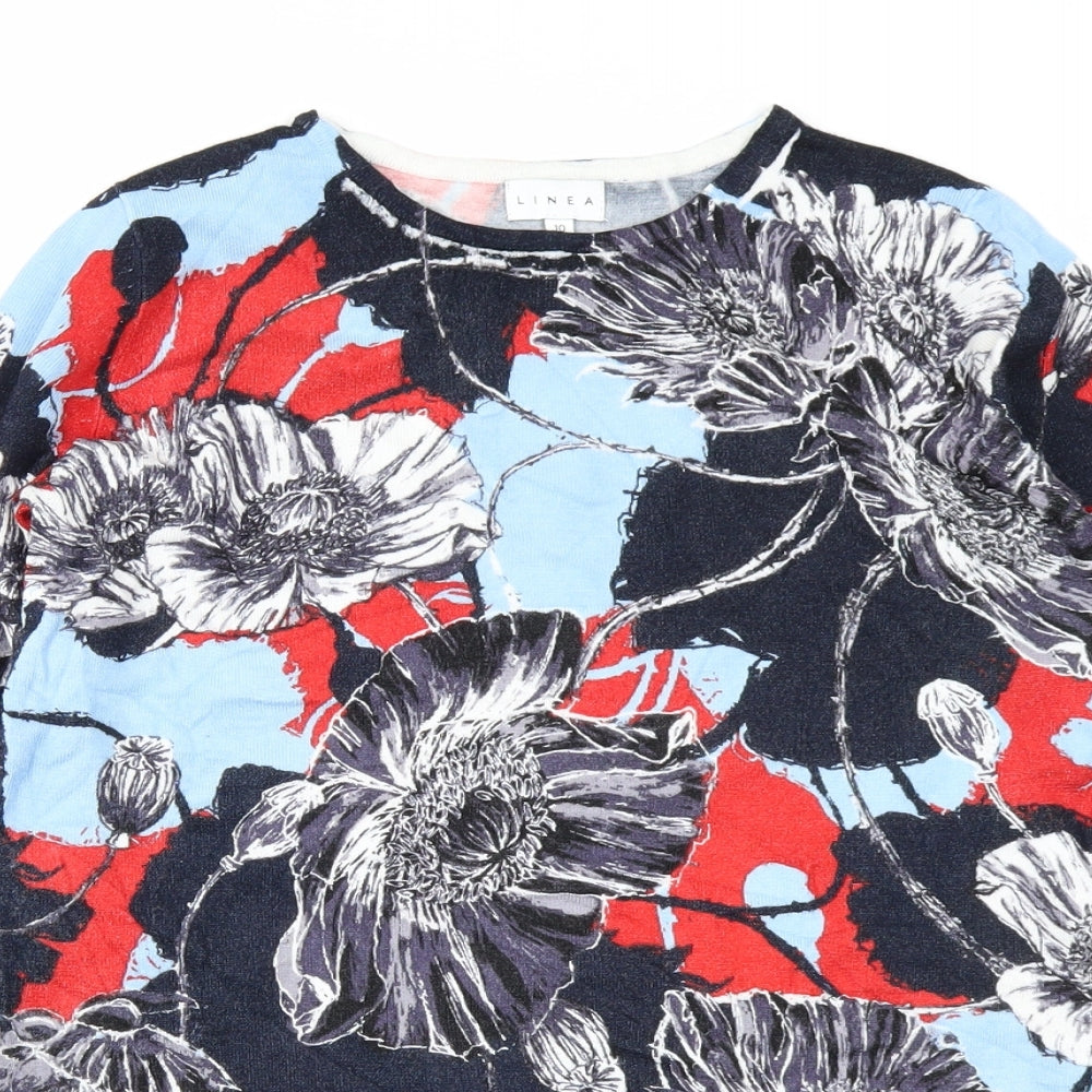 Linea Womens Blue Floral  Pullover Jumper Size 10