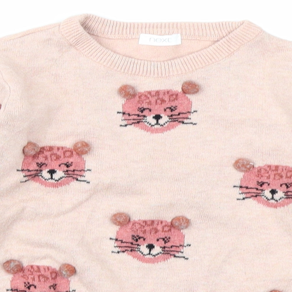 NEXT Girls Pink  Knit Pullover Jumper Size 4-5 Years  - Bear print