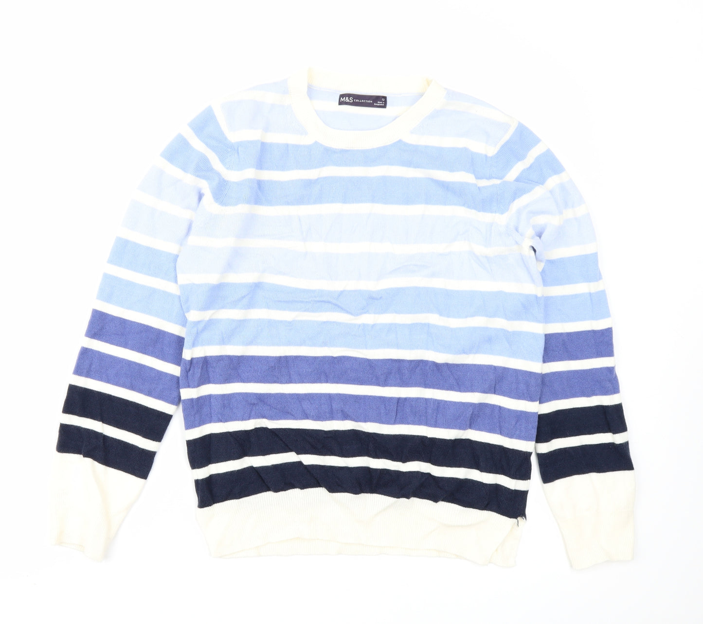 M&S Collection Womens Blue Striped  Pullover Jumper Size 12