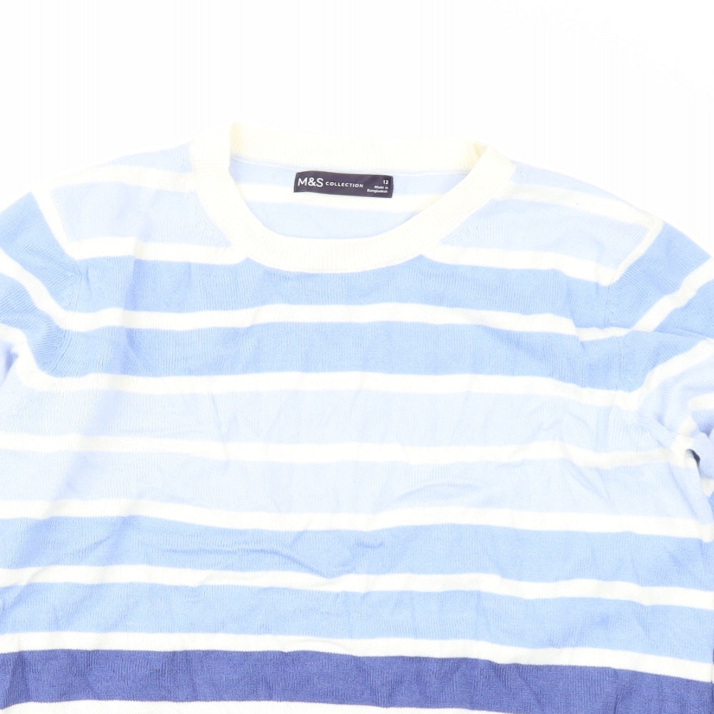 M&S Collection Womens Blue Striped  Pullover Jumper Size 12