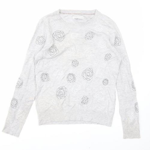 RJR.John Rocha Womens Grey Floral Knit Pullover Jumper Size 12