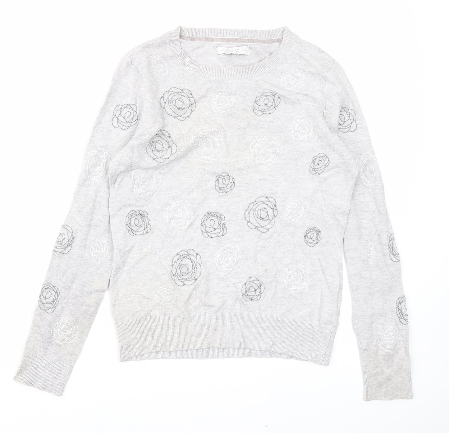 RJR.John Rocha Womens Grey Floral Knit Pullover Jumper Size 12