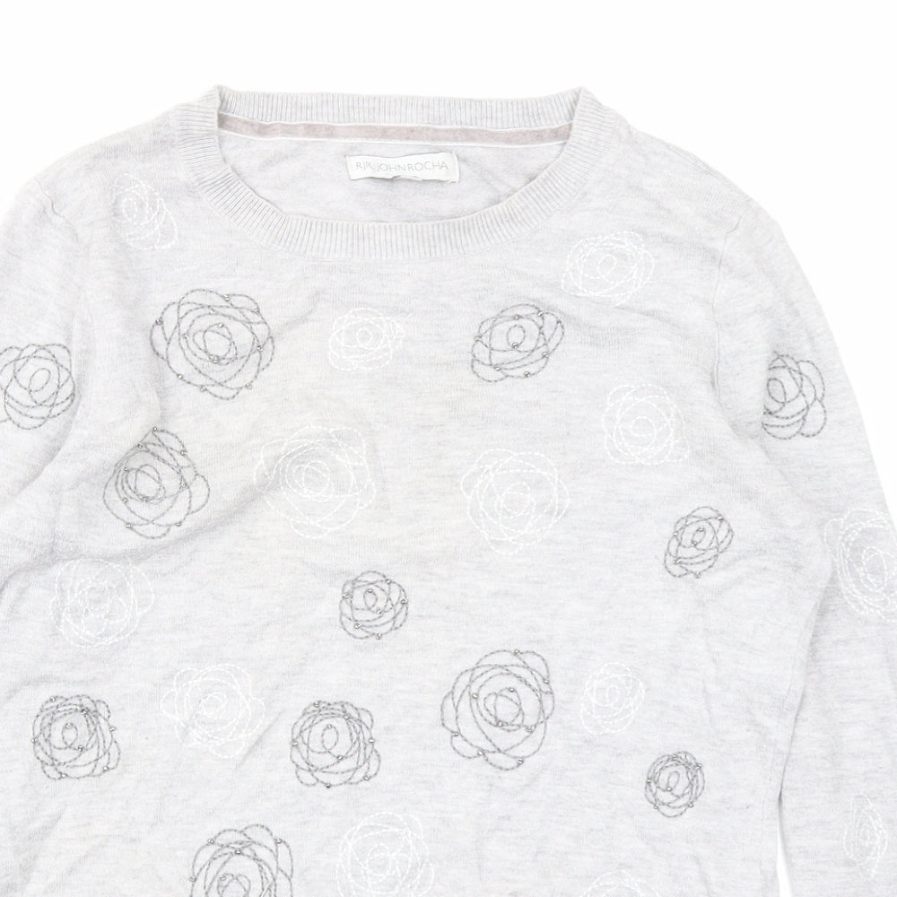 RJR.John Rocha Womens Grey Floral Knit Pullover Jumper Size 12