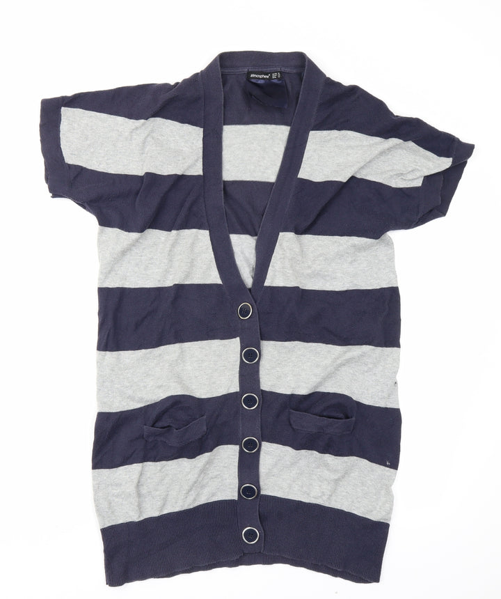 Atmosphere Womens Blue Striped Knit Cardigan Jumper Size 16