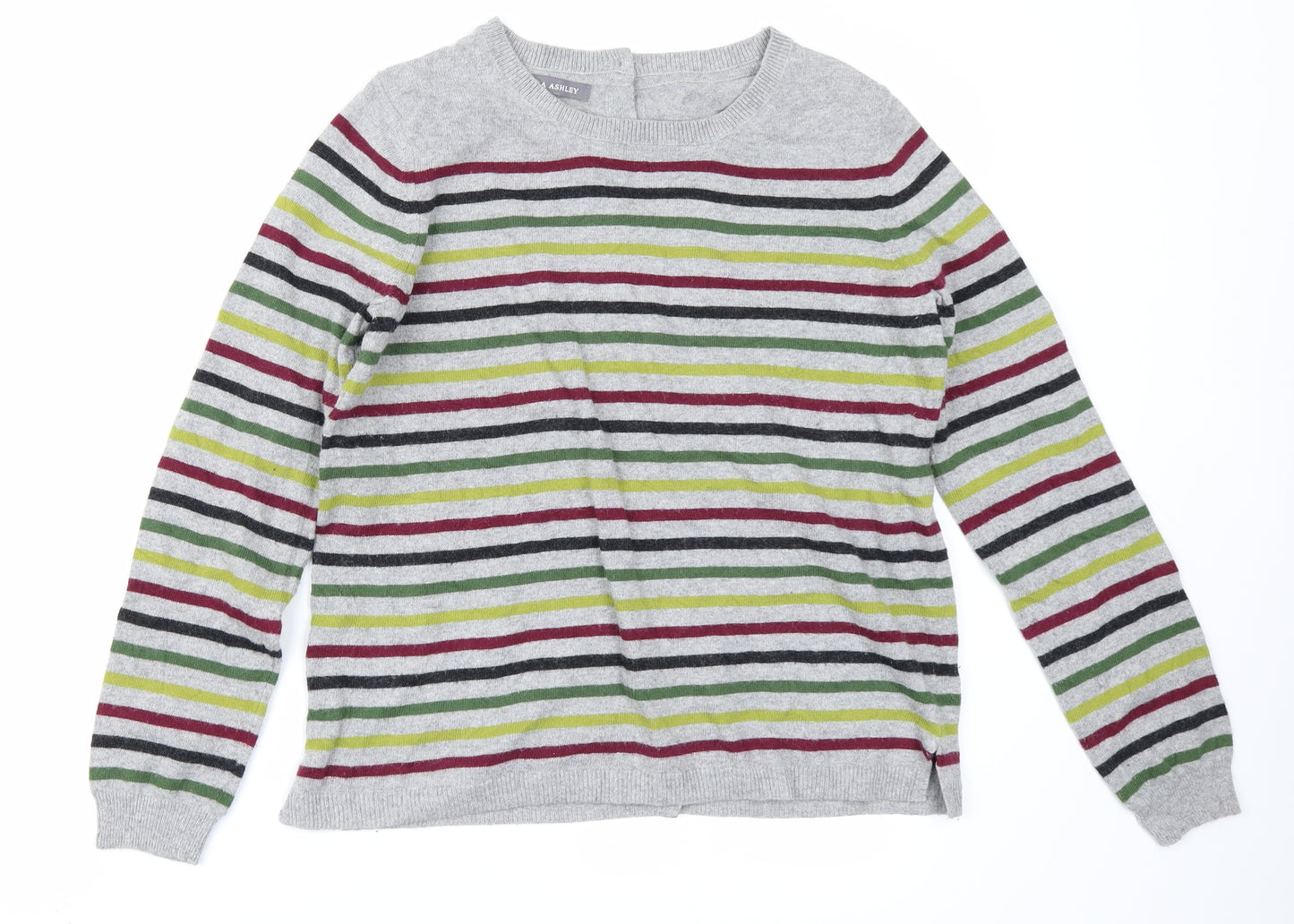 Laura Ashley Womens Grey Striped Knit Pullover Jumper Size 12