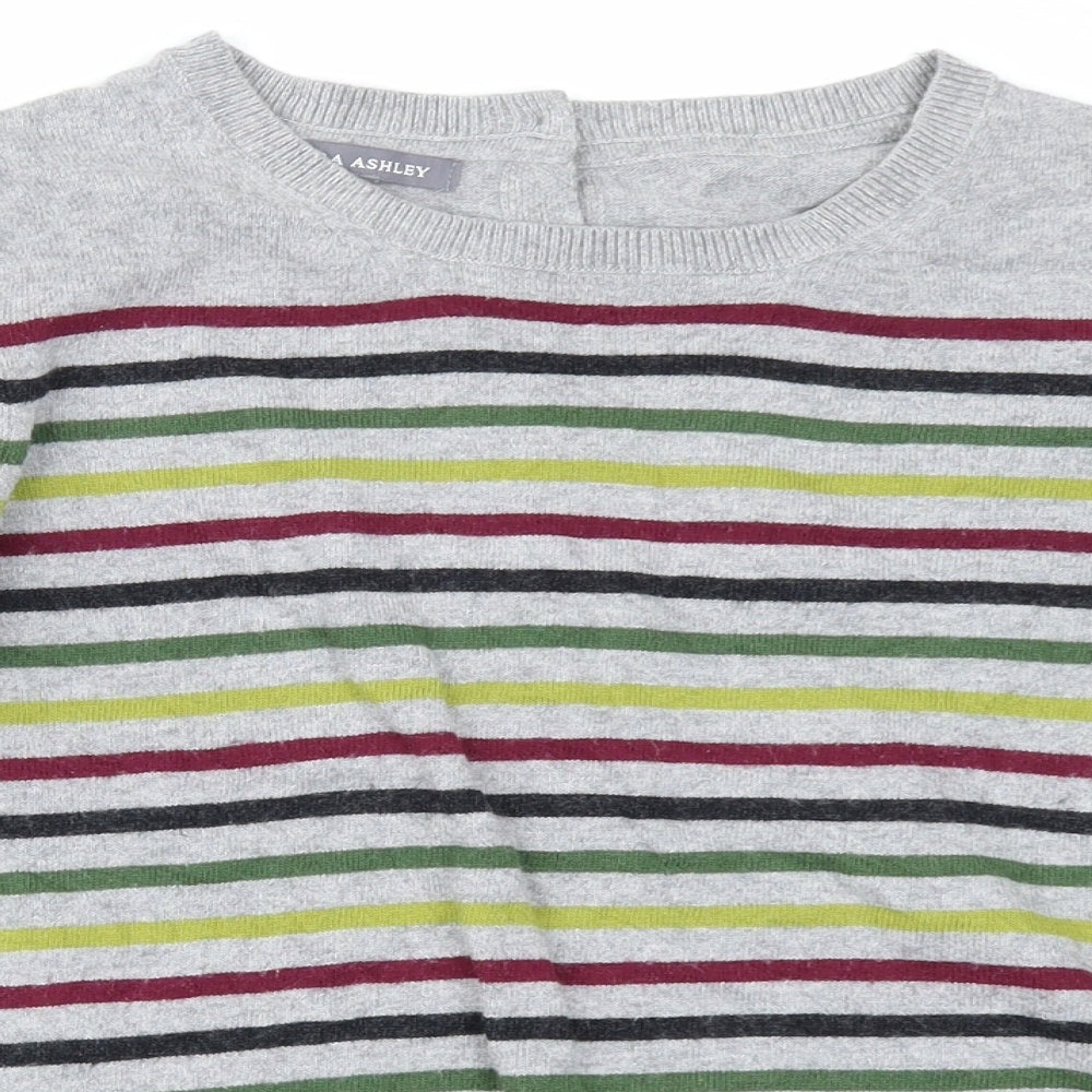 Laura Ashley Womens Grey Striped Knit Pullover Jumper Size 12
