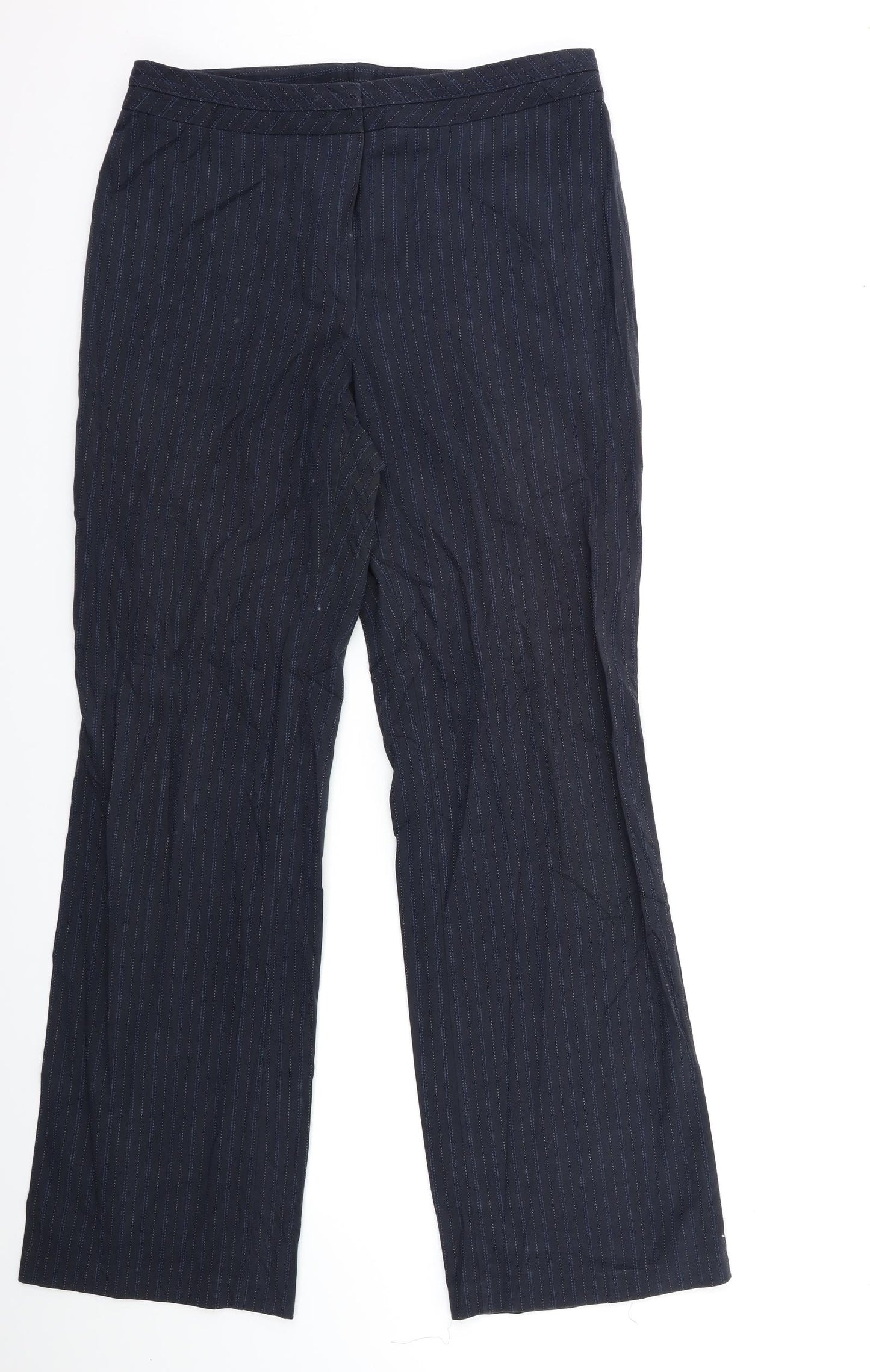 Marks and Spencer Womens Blue Striped  Trousers  Size 14 L31 in