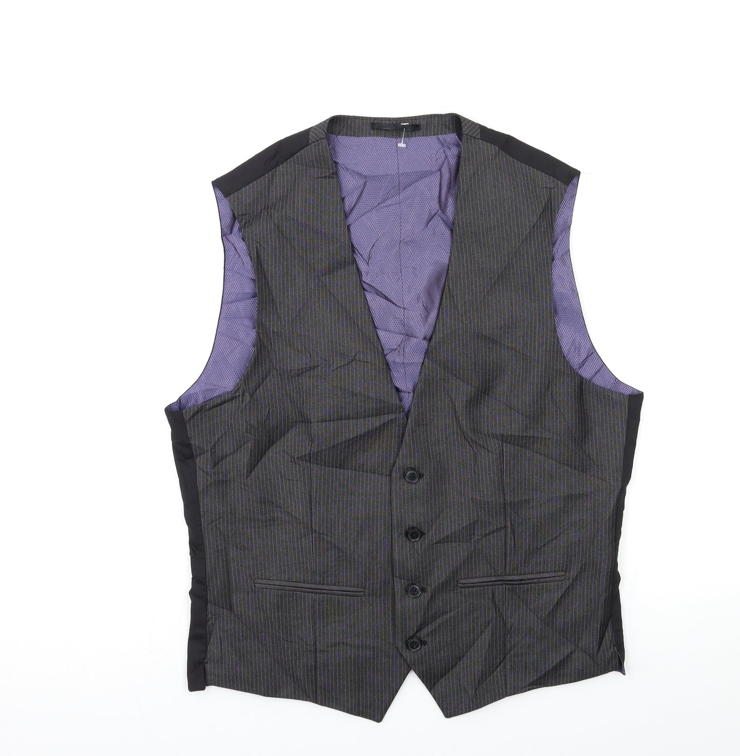 NEXT Mens Grey Striped  Jacket Suit Waistcoat Size 38