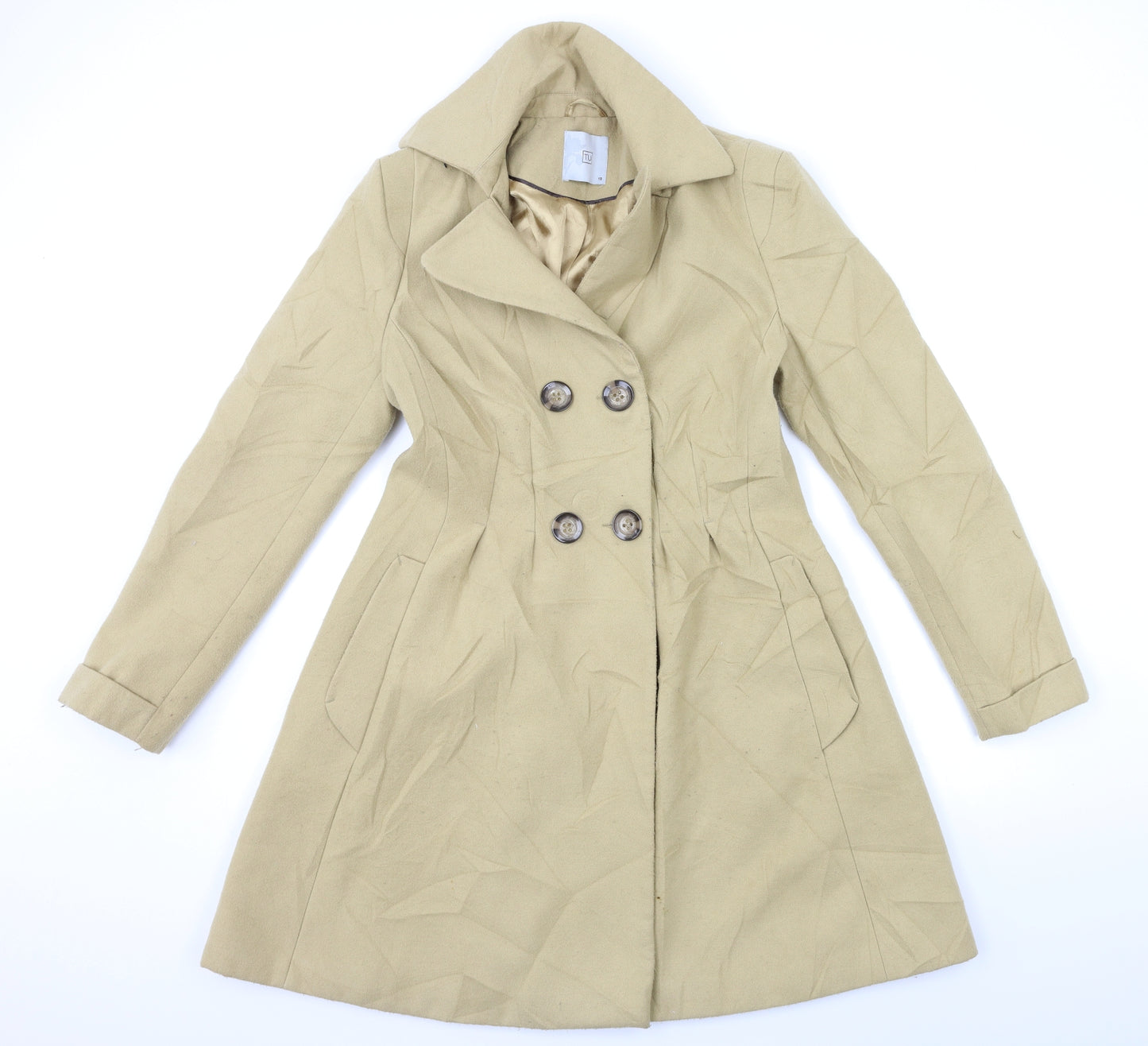 TU Womens Beige   Overcoat Coat Size 10