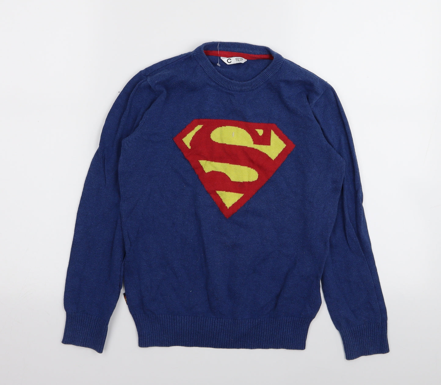 c Boys Blue   Pullover Jumper Size 7-8 Years  - superman