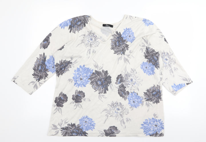 BM Womens White Floral  Basic T-Shirt Size L