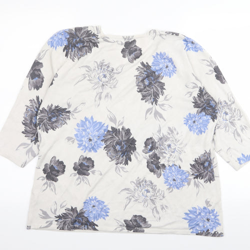 BM Womens White Floral  Basic T-Shirt Size L