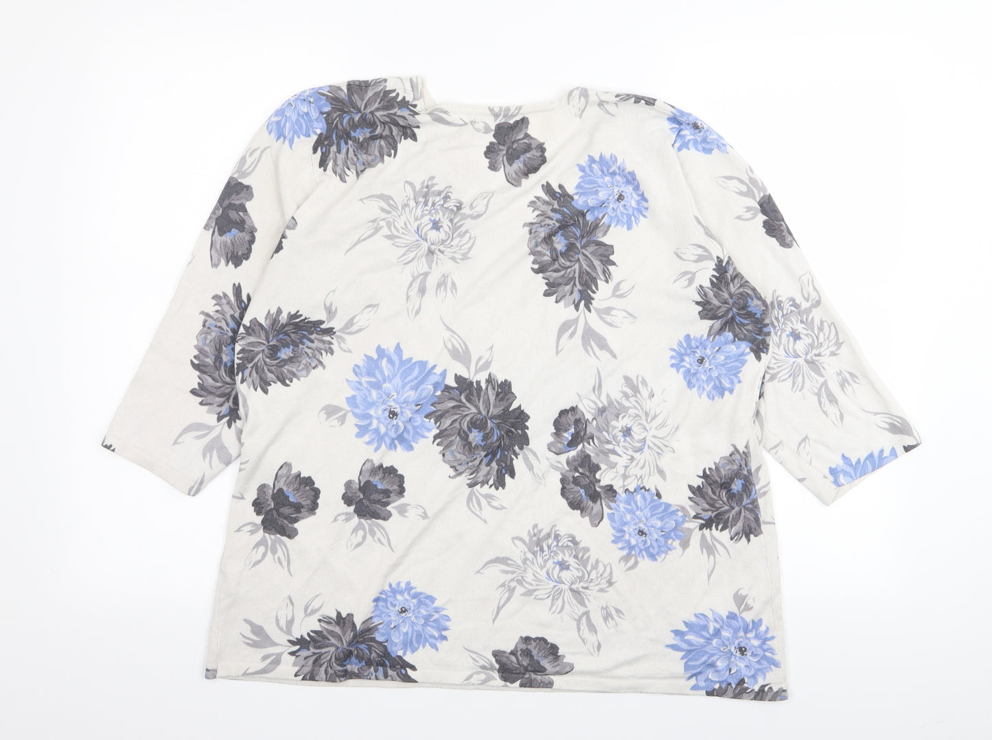 BM Womens White Floral  Basic T-Shirt Size L