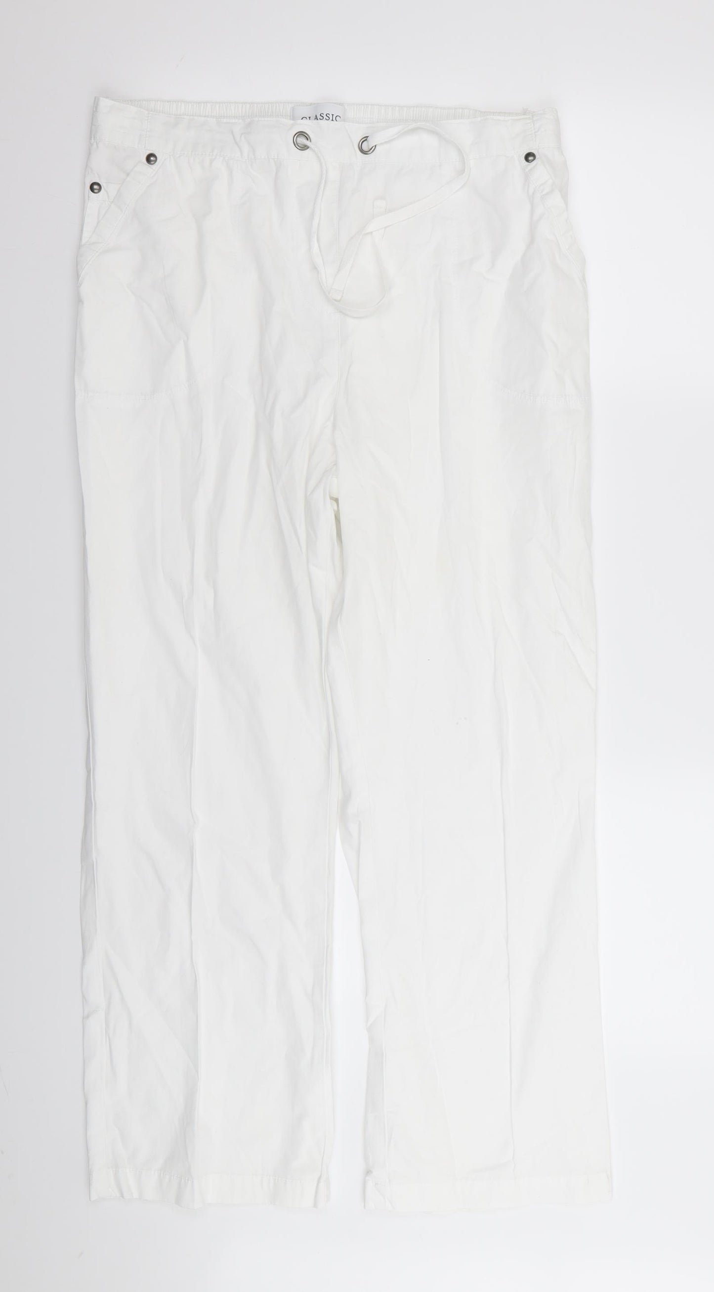 M&S Womens White   Trousers  Size 14 L29 in